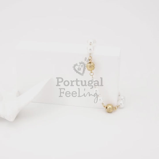 Pulseira Contas de Viana e Pérolas, Inspirado na Filigrana Portuguesa, Aço Inoxidável Dourado - Vídeo