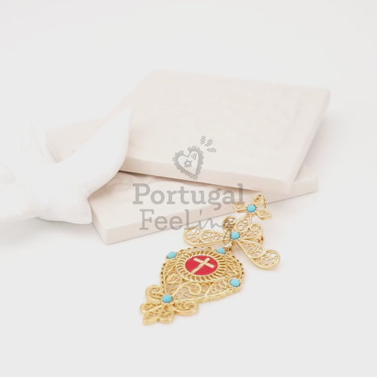 Alfinete Relicário Médio, Inspirado na Filigrana Portuguesa, Aço Inoxidável Dourado - Vídeo