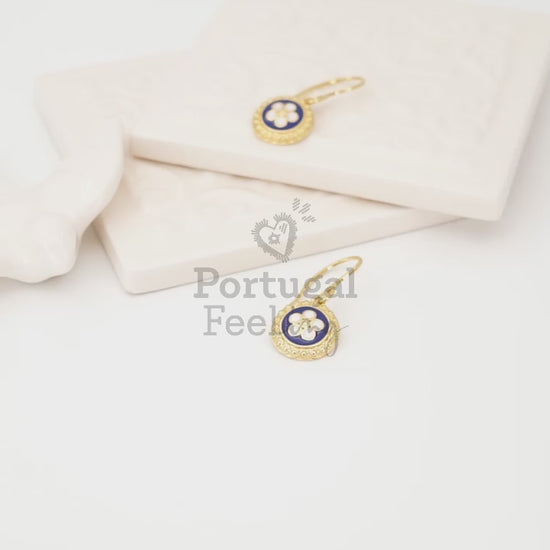 Brincos Caramujos Azuis de Gancho, Inspirados na Filigrana Portuguesa, Aço Inoxidável Dourado - Vídeo