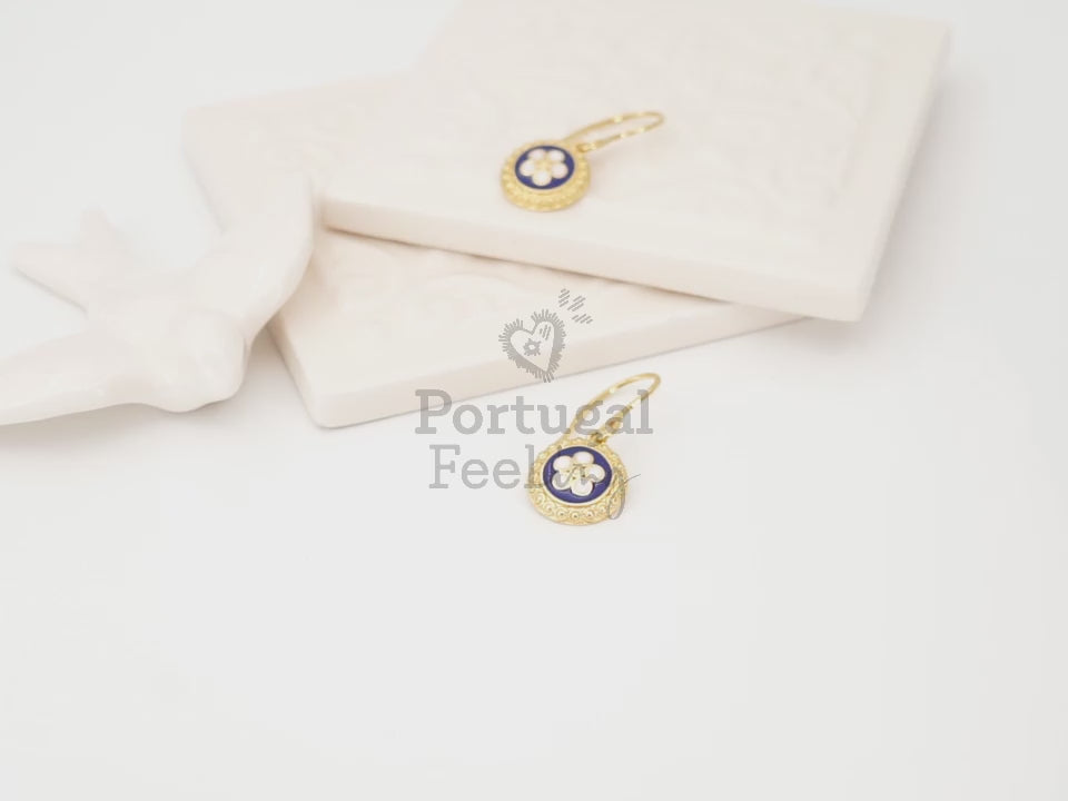 Brincos Caramujos Azuis de Gancho, Inspirados na Filigrana Portuguesa, Aço Inoxidável Dourado - Vídeo