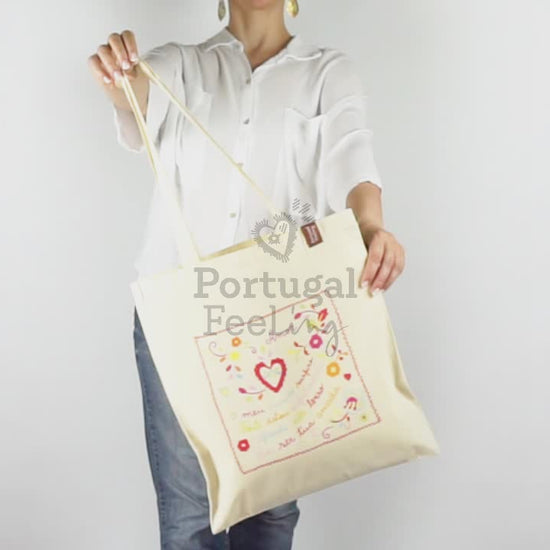 Saco Tote Bag Lenço dos Namorados, em Algodão, Tradições Portuguesas - Vídeo