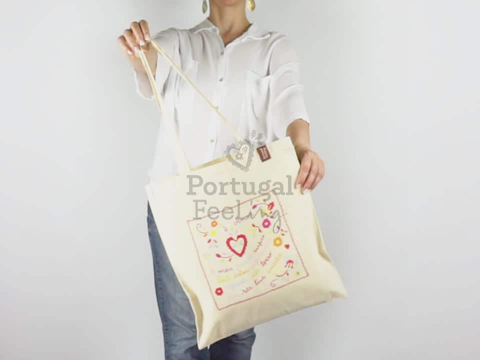 Saco Tote Bag Lenço dos Namorados, em Algodão, Tradições Portuguesas - Vídeo