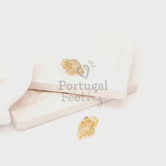 Brincos Pequenos Coração de Viana, Inspirados na Filigrana Portuguesa, Aço Inoxidável Dourado - Vídeo