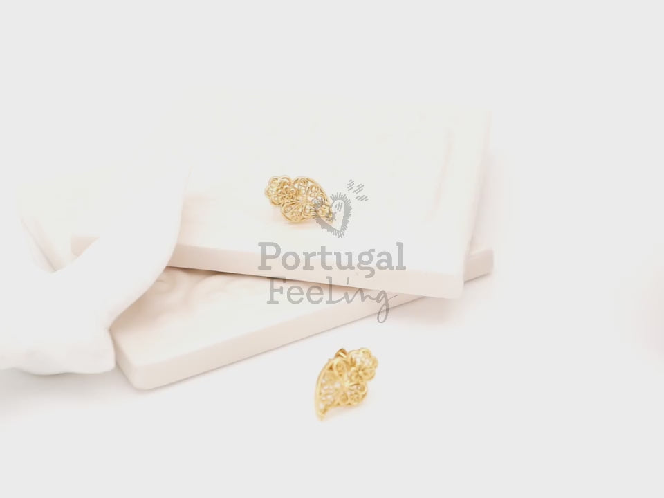 Brincos Pequenos Coração de Viana, Inspirados na Filigrana Portuguesa, Aço Inoxidável Dourado - Vídeo
