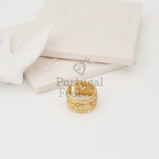 Anel Tradicional Viana, Inspirado na Filigrana Portuguesa, Aço Inoxidável Dourado - Vídeo