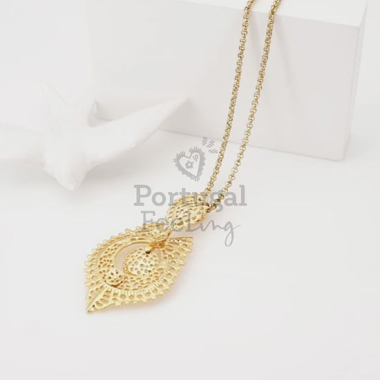 Colar Rainha, Inspirado na Filigrana Portuguesa, Aço Inoxidável Dourado - Vídeo