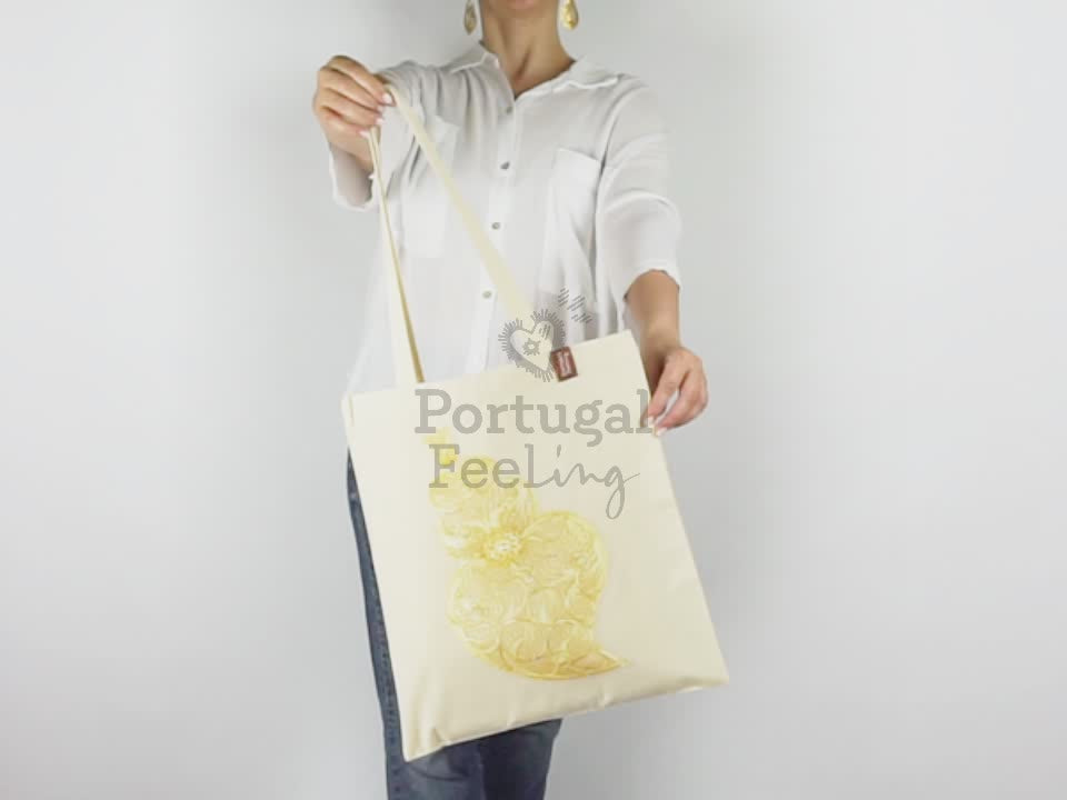 Saco Tote Bag Filigrana Dourada, em Algodão, Tradições Portuguesas - Vídeo