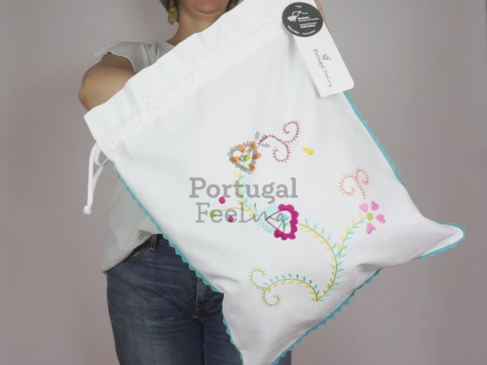 Saco para Pão com Rebordo Azul Claro, Bordado de Viana - Vídeo